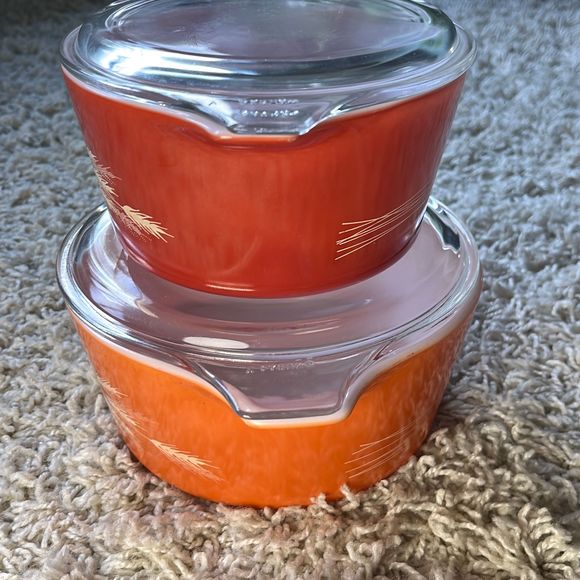 Vintage Pyrex 473-B Autumn Harvest Wheat 1 & 1.5 Quart Casserole Dish With Lid - Picture 2 of 12